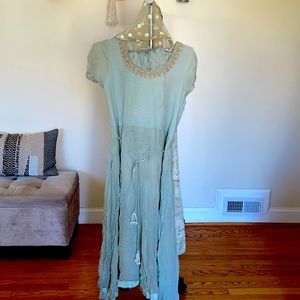 Powder Green Resham Work Georgette Anarkali Set | India Pakistan Bangladesh